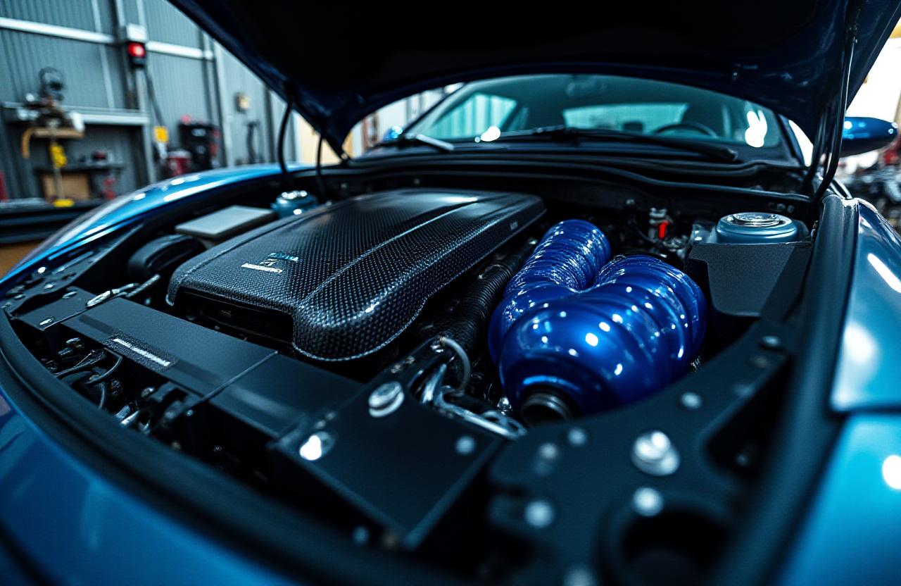 精密に整備されたスポーツカーのエンジンルーム
